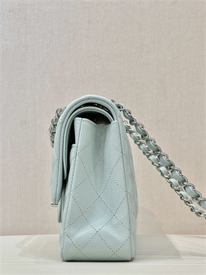 Ch*el medium classic flap bag grained calfskin silver tone metal mint 01112 top