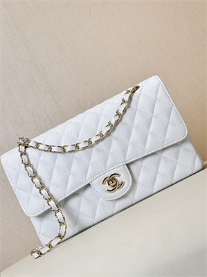 Ch*el medium classic flap bag grained calfskin gold metal white 01112 top