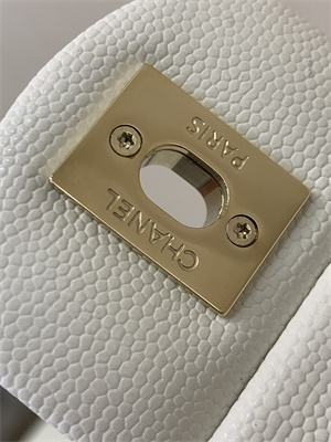 Ch*el small classic flap bag grained calfskin gold tone metal white 01117 top