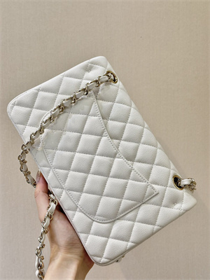 Ch*el small classic flap bag grained calfskin gold tone metal white 01117 top