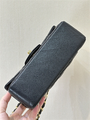 Ch*el mini classic flap bag grained calfskin gold tone metal black color 01116 top