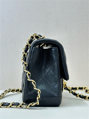 Ch*el mini classic flap bag grained calfskin gold tone metal black color 01116 top