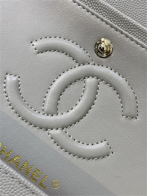 Ch*el small classic flap bag grained calfskin gold tone metal grey 01117 top