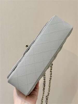 Ch*el small classic flap bag grained calfskin gold tone metal grey 01117 top