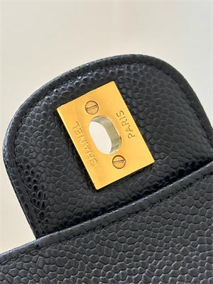 Ch*el medium classic flap bag grained calfskin gold tone metal black 01112 top