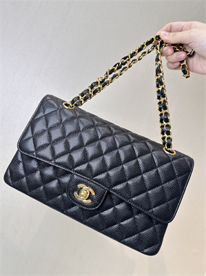 Ch*el medium classic flap bag grained calfskin gold tone metal black 01112 top