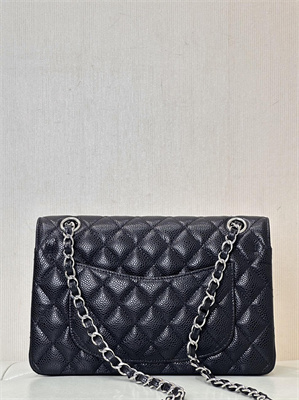 Ch*el small classic flap bag grained calfskin silver tone metal black 01117 top