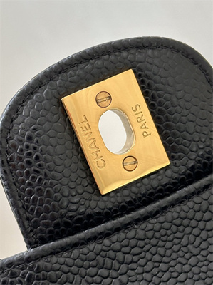 Ch*el small classic flap bag grained calfskin gold tone metal black 01117 top