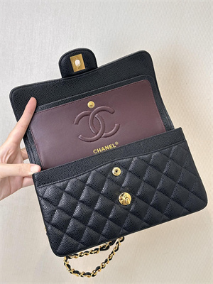 Ch*el small classic flap bag grained calfskin gold tone metal black 01117 top