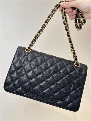 Ch*el small classic flap bag grained calfskin gold tone metal black 01117 top