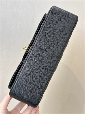 Ch*el small classic flap bag grained calfskin gold tone metal black 01117 top