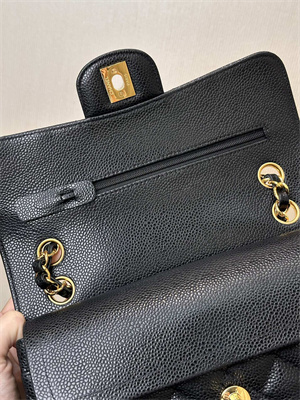 Ch*el small classic flap bag grained calfskin gold tone metal black 01117 top