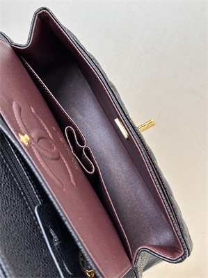 Ch*el small classic flap bag grained calfskin gold tone metal black 01117 top