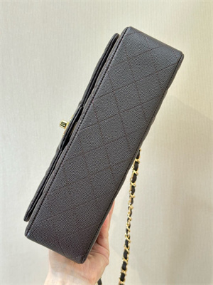 Ch*el medium classic flap bag grained calfskin gold tone metal dk coffee 01112 top