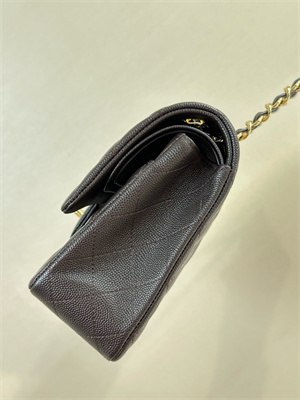Ch*el medium classic flap bag grained calfskin gold tone metal dk coffee 01112 top