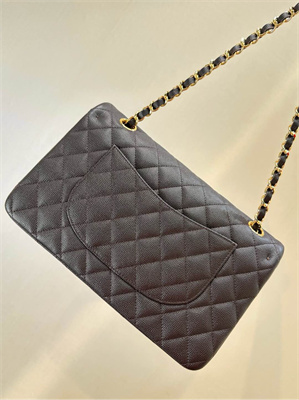 Ch*el medium classic flap bag grained calfskin gold tone metal dk coffee 01112 top