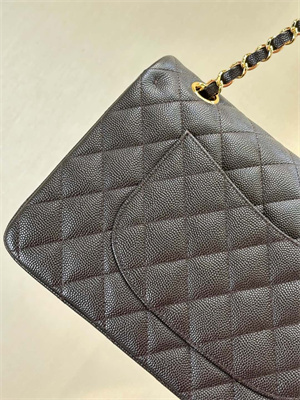 Ch*el medium classic flap bag grained calfskin gold tone metal dk coffee 01112 top