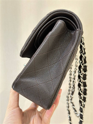 Ch*el medium classic flap bag grained calfskin silver tone metal dk coffee 01112 top