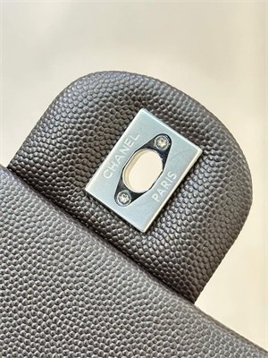 Ch*el medium classic flap bag grained calfskin silver tone metal dk coffee 01112 top