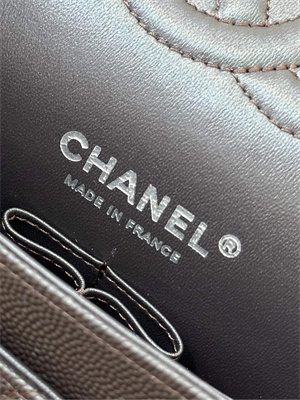 Ch*el medium classic flap bag grained calfskin silver tone metal dk coffee 01112 top