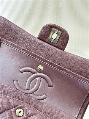 Ch*el medium classic flap bag grained calfskin gold tone metal chocolate 01112 top