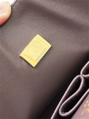 Ch*el small classic flap bag grained calfskin gold tone metal chocolate 01117 top