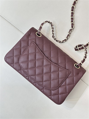 Ch*el small classic flap bag grained calfskin gold tone metal chocolate 01117 top