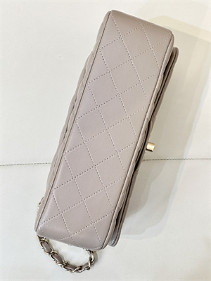 Ch*el small classic flap bag lambskin gold tone metal cream grey 01117 top