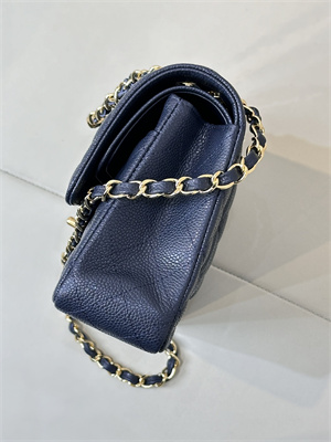 Ch*el medium classic flap bag grained calfskin gold tone metal navy 01112 top
