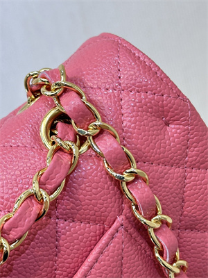 Ch*el medium classic flap bag grained calfskin gold tone metal peach red 01112 top