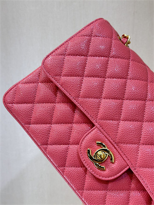 Ch*el medium classic flap bag grained calfskin gold tone metal peach red 01112 top
