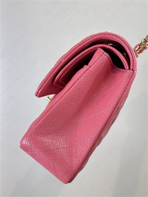 Ch*el medium classic flap bag grained calfskin gold tone metal peach red 01112 top