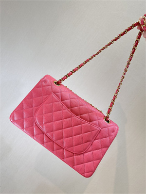 Ch*el medium classic flap bag grained calfskin gold tone metal peach red 01112 top