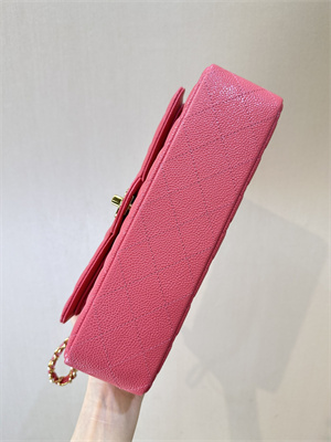 Ch*el medium classic flap bag grained calfskin gold tone metal peach red 01112 top
