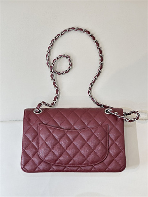 Ch*el small classic flap bag grained calfskin silver tone metal burgundy 01117 top