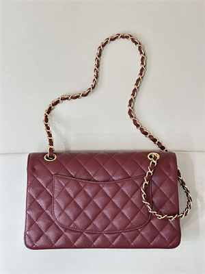 Ch*el medium classic flap bag grained calfskin gold tone metal burgundy 01112 top