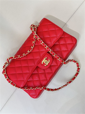 Ch*el medium classic flap bag grained calfskin gold tone metal chinese red 01112 top
