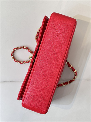 Ch*el medium classic flap bag grained calfskin gold tone metal chinese red 01112 top