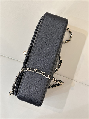 Ch*el medium classic flap bag grained calfskin gold tone metal black 01112 top