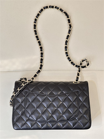 Ch*el small classic flap bag lambskin gold tone metal black 01117 top