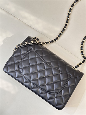 Ch*el small classic flap bag lambskin gold tone metal black 01117 top