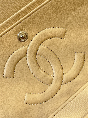 Ch*el medium classic flap bag grained calfskin gold tone metal beige 01112 top