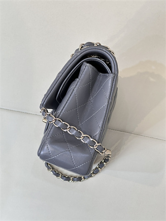 Ch*el medium classic flap bag lambskin gold tone metal dk grey 01112 top