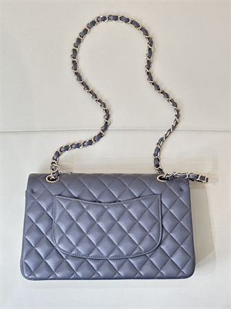 Ch*el medium classic flap bag lambskin gold tone metal dk grey 01112 top