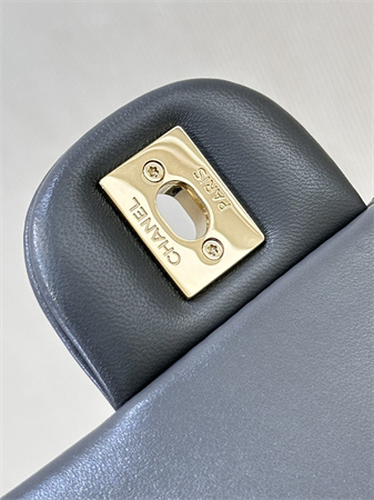 Ch*el small classic flap bag lambskin gold tone metal dk grey 01117 top