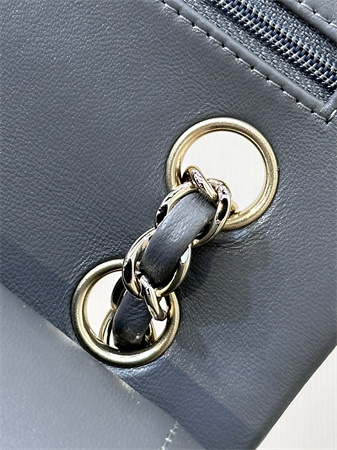 Ch*el small classic flap bag lambskin gold tone metal dk grey 01117 top