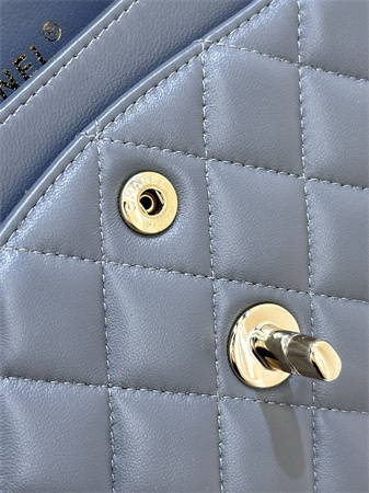 Ch*el small classic flap bag lambskin gold tone metal dk grey 01117 top