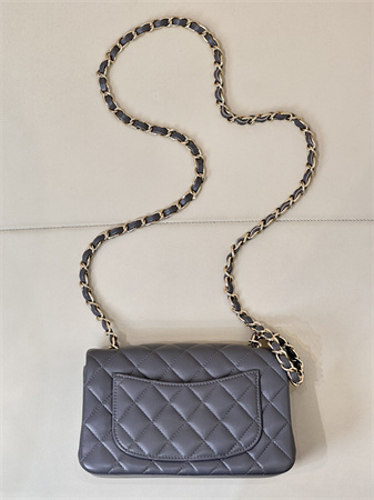 Ch*el mini classic flap bag lambskin gold tone metal dk grey color 01116 top