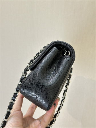 Ch*el mini classic flap bag grained calfskin silver tone metal black color 01116 top