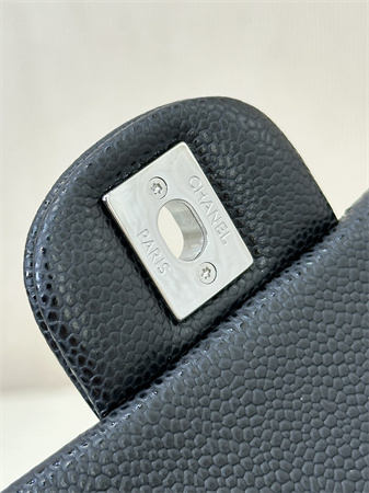 Ch*el mini classic flap bag grained calfskin silver tone metal black color 01116 top